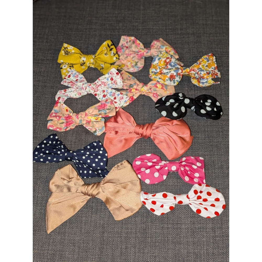 Floral Polka Dot Hair Bows Clips Set of 12 Cute Girl‎ Toddler Accessories NEW